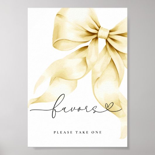 Gold Bow Bridal Shower Favors Table Sign ポスター (正面)