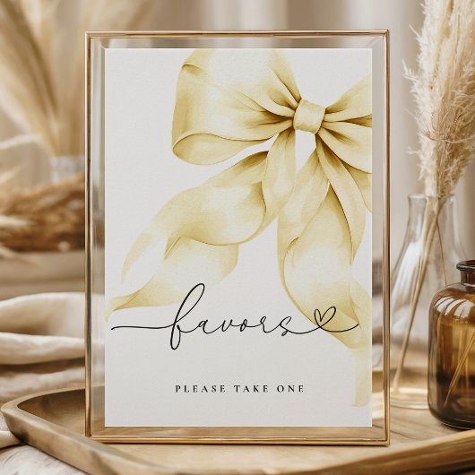 Gold Bow Bridal Shower Favors Table Sign ポスター
