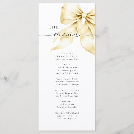 Gold Bow Bridal Shower Menu Card メニュー (正面)