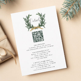 Gold Bow & Evergreen Pine Wreath Wedding Details エンクロージャーカード
