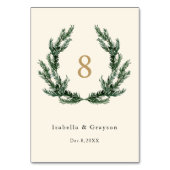 Gold Bow & Evergreen Pine Wreath Wedding Ivory テーブルナンバー (裏面)