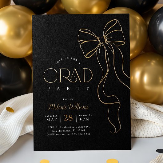 Gold Bow Graduation Invitation 箔招待状