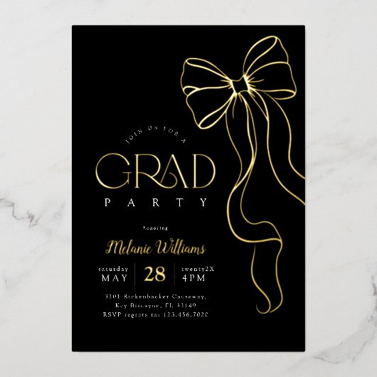 Gold Bow Graduation Invitation 箔招待状 (正面)