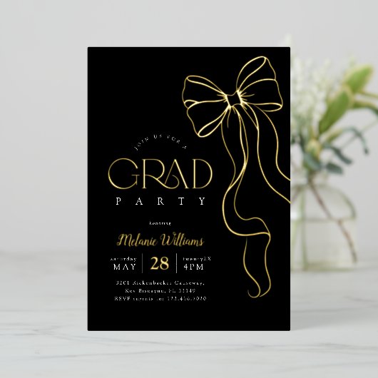 Gold Bow Graduation Invitation 箔招待状 (立ち正面)