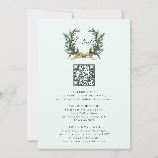 Gold Bow & Green Garland Wedding All in One Mint 招待状 (裏面)