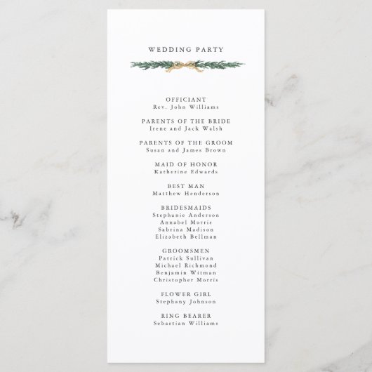 Gold Bow & Green Garland Wedding Ceremony Program プログラム (裏面)