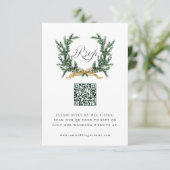 Gold Bow & Green Pine Wreath Wedding QR Code 出欠カード (スタンド正面)