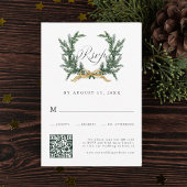 Gold Bow & Green Pine Wreath Wedding QR Code 出欠カード