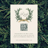Gold Bow & Green Pine Wreath Wedding QR Code Ivory 出欠カード