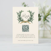 Gold Bow & Green Pine Wreath Wedding QR Code Ivory 出欠カード (スタンド正面)