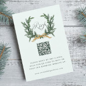 Gold Bow & Green Pine Wreath Wedding QR Code Mint 出欠カード