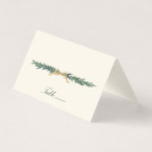 Gold Bow & Greenery Border Ivory Place Card (正面)