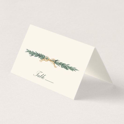 Gold Bow & Greenery Border Ivory Place Card (正面)