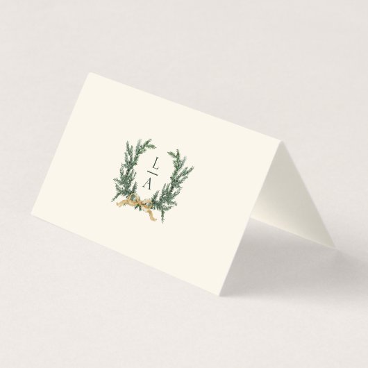 Gold Bow & Greenery Border Ivory Place Card (裏面)