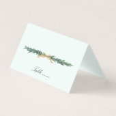 Gold Bow & Greenery Border Mint Wedding Place Card (正面)