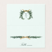 Gold Bow & Greenery Border Mint Wedding Place Card (外部フラット)