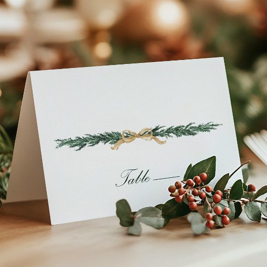 Gold Bow & Greenery Border Wedding Place Card