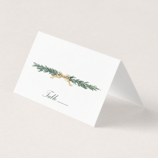 Gold Bow & Greenery Border Wedding Place Card (正面)