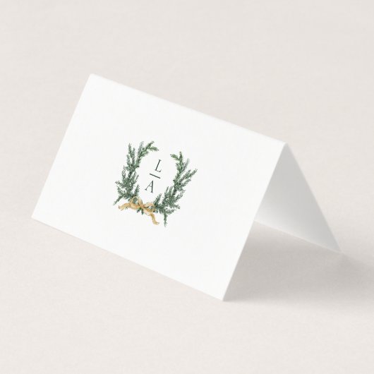 Gold Bow & Greenery Border Wedding Place Card (裏面)