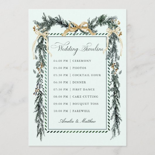 Gold Bow & Greenery Garland Wedding Timeline Mint プログラム (正面)