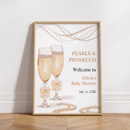 Gold Bow Pearls and Prosecco Bridal Shower Welcome ポスター