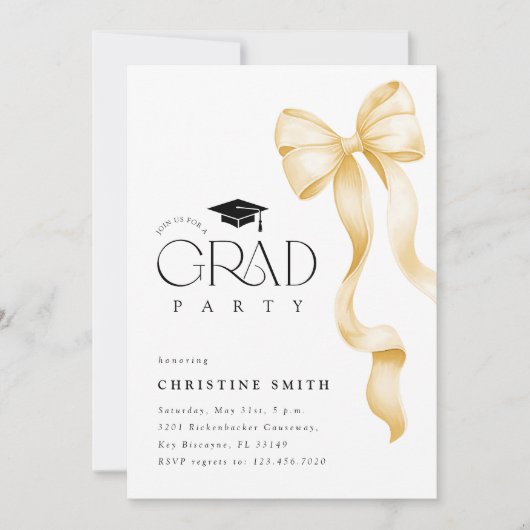 Gold Bow Photo Graduation Party Invitation 招待状 (正面)