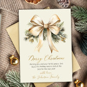 Gold Bow Watercolor Christmas Foliage Beige  シーズンカード