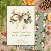Gold Bow Watercolor Christmas Foliage Beige  シーズンカード