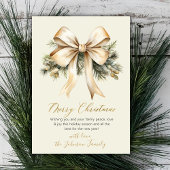 Gold Bow Watercolor Christmas Foliage Beige  シーズンカード
