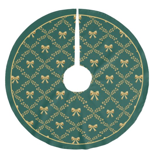 Gold Bows Decorative Tree Skirt ブラッシュドポリエステルツリースカート (正面)