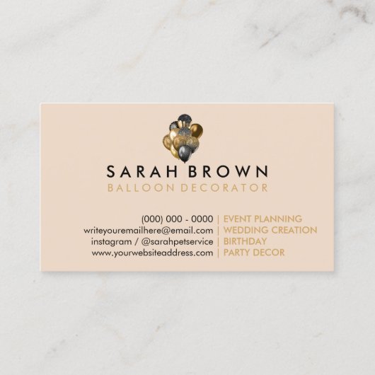 Gold & Bronze Glitter Party Balloon Decorations 名刺 (裏面)