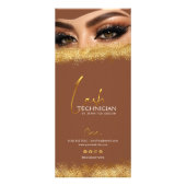 Gold & Brown Lash Tech 価格表 | 高級ビューティー ラックカード (裏面)