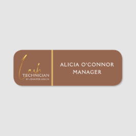 Gold & Brown Lash Tech Name Tag | Luxury Badge  名札