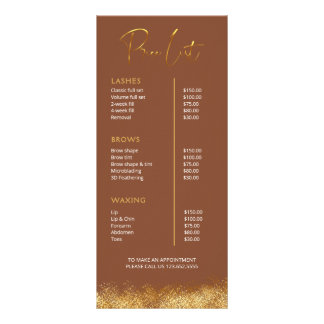 Gold & Brown Lash Tech Price List | Luxury Beauty  ラックカード