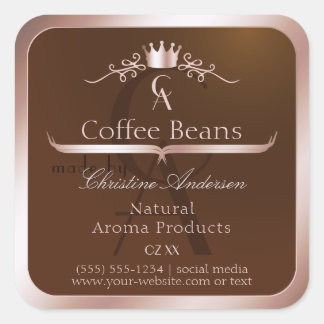 Gold Brown Product Label Rosegold Frame Monogram スクエアシール