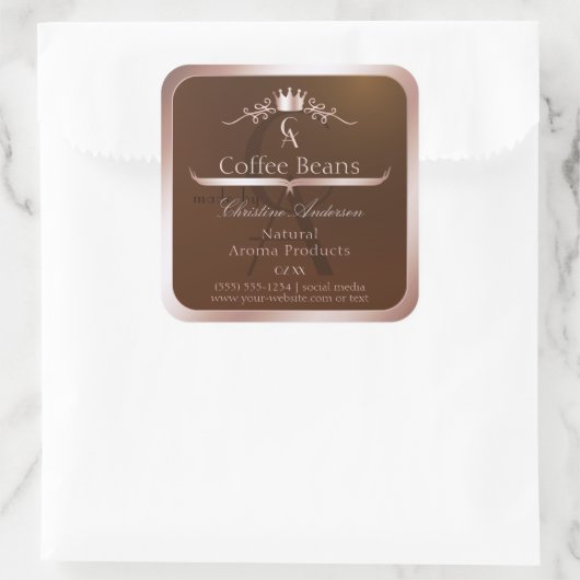 Gold Brown Product Label Rosegold Frame Monogram スクエアシール (バッグ)