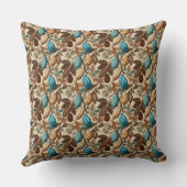 Gold Brown Turquoise Cacao Pattern クッション (裏面)