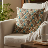 Gold Brown Turquoise Cacao Pattern クッション