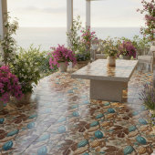 Gold Brown Turquoise Cacao Pattern タイル