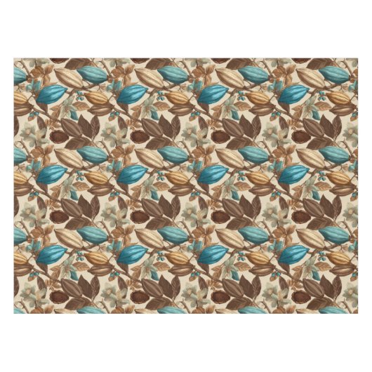 Gold Brown Turquoise Cacao Pattern テーブルクロス (正面(横))