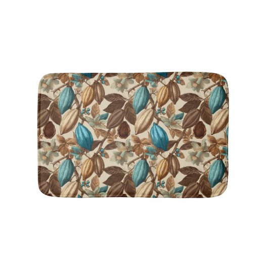 Gold Brown Turquoise Cacao Pattern バスマット (正面)
