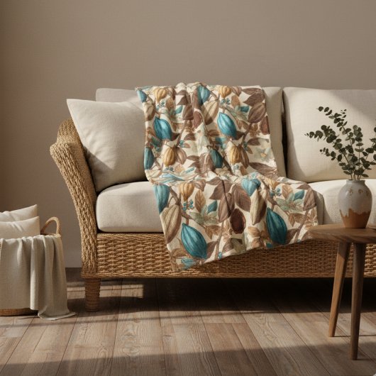 Gold Brown Turquoise Cacao Pattern フリースブランケット