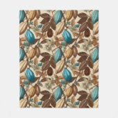 Gold Brown Turquoise Cacao Pattern フリースブランケット (正面)