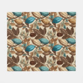 Gold Brown Turquoise Cacao Pattern フリースブランケット (正面(横))