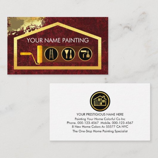 Gold Brush Painting Home Paint Splatter 名刺 (正面/裏面)