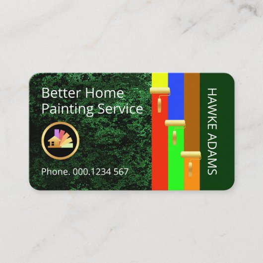 Gold Brush Painting Paint Stripes On Green Grunge 名刺 (正面)