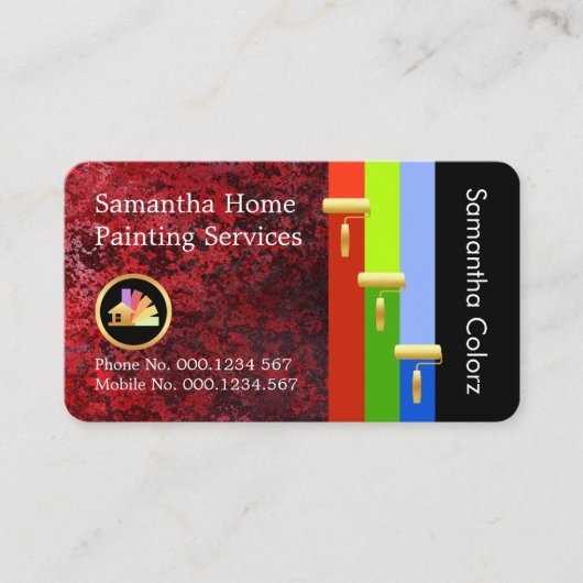 Gold Brush Painting Paint Stripes On Red Grunge 名刺 (正面)