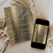 Gold Brushed Metal Script Save the Date 案内状