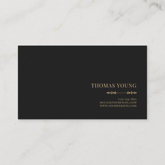 Gold Brushstroke White Floral Black Elegant 名刺 (裏面)