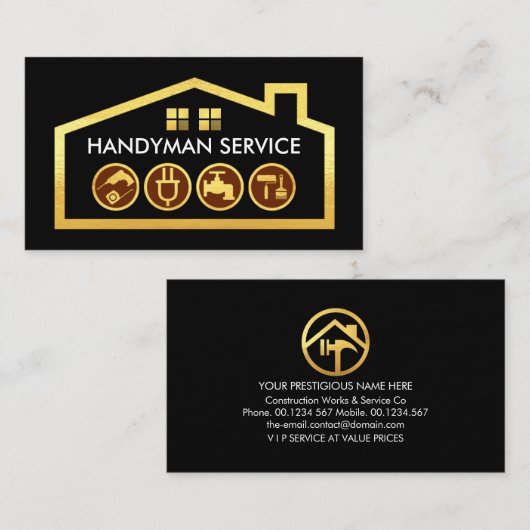 Gold Building Handyman Tools Frame 名刺 (正面/裏面)
